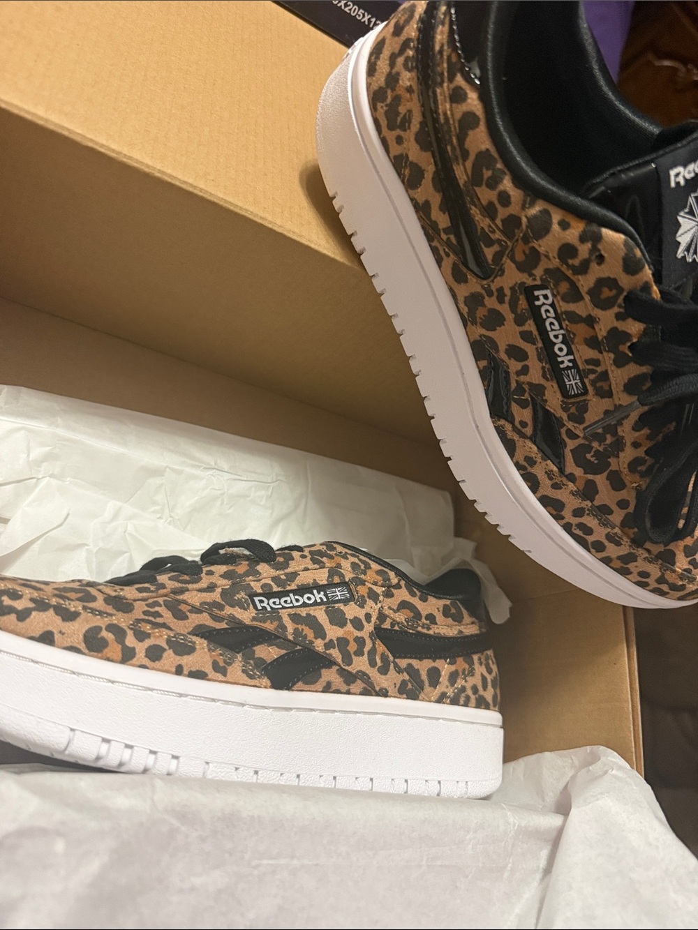 NEW In the box Reebok 6 Youth Leopard Print Sneakers - Brown/Black/White